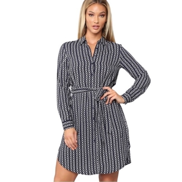 Fashion Nova Chain Of Events Navy Belted Dress Size Small - Picture 1 of 10